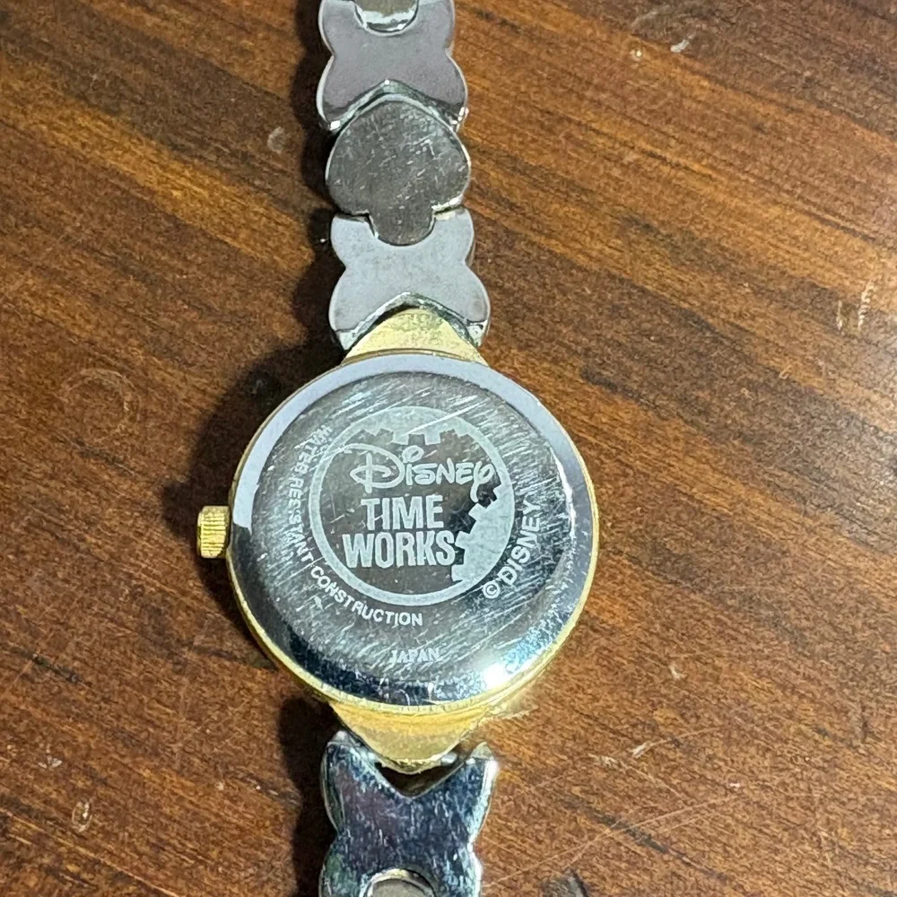 Disney Watch Womens Gold Silver Mickey Mouse Time‎ Works Two-Tone Heart Link
